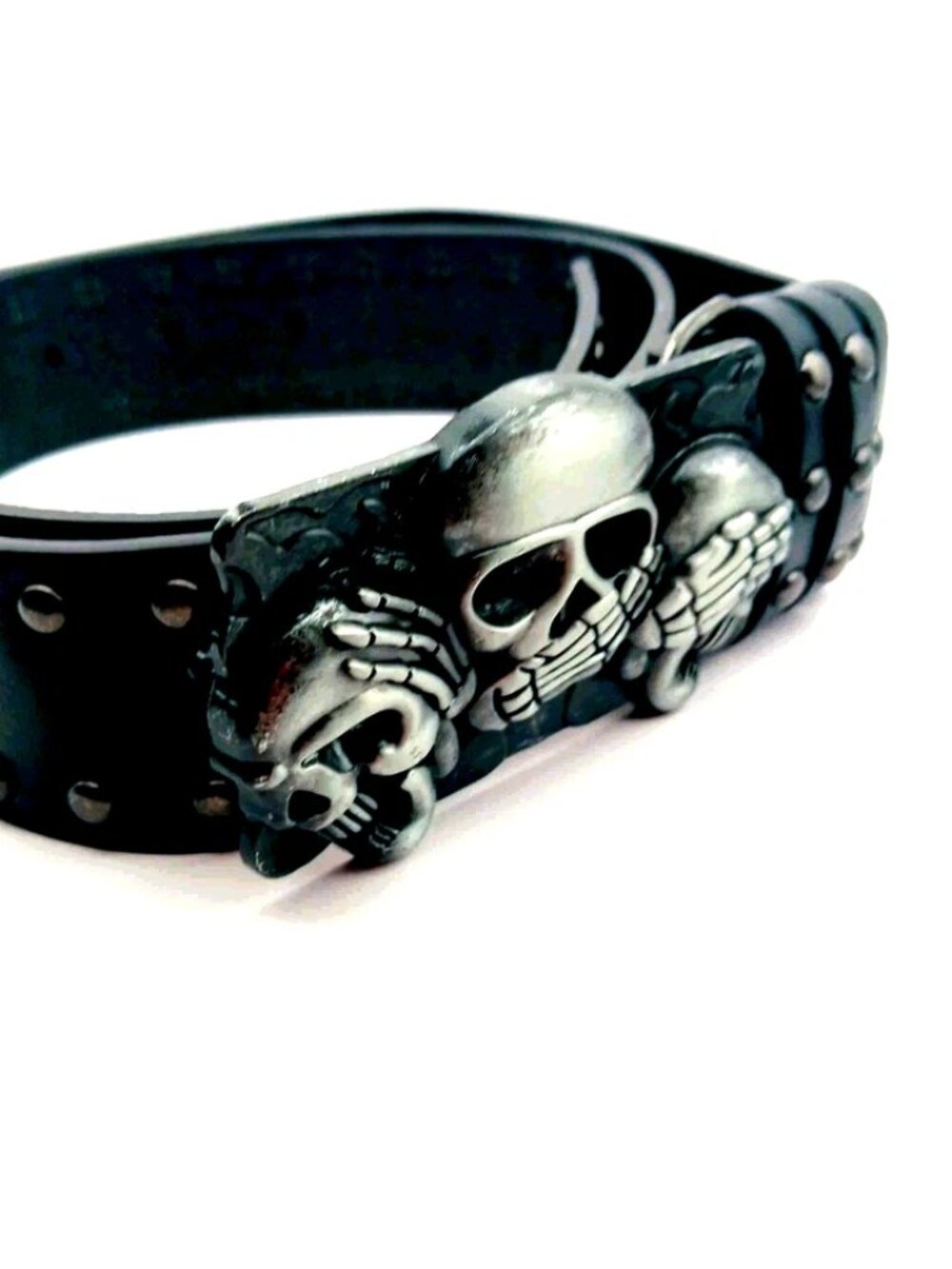 Skull Black Studded Vegan Leather Belt Waist Size 28 To 34 New